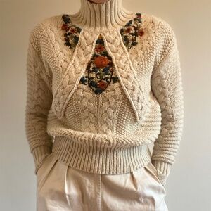 Upcycled Mercer & Madison Vintage Knit Sweater | Hand-Embroidered Floral Detail